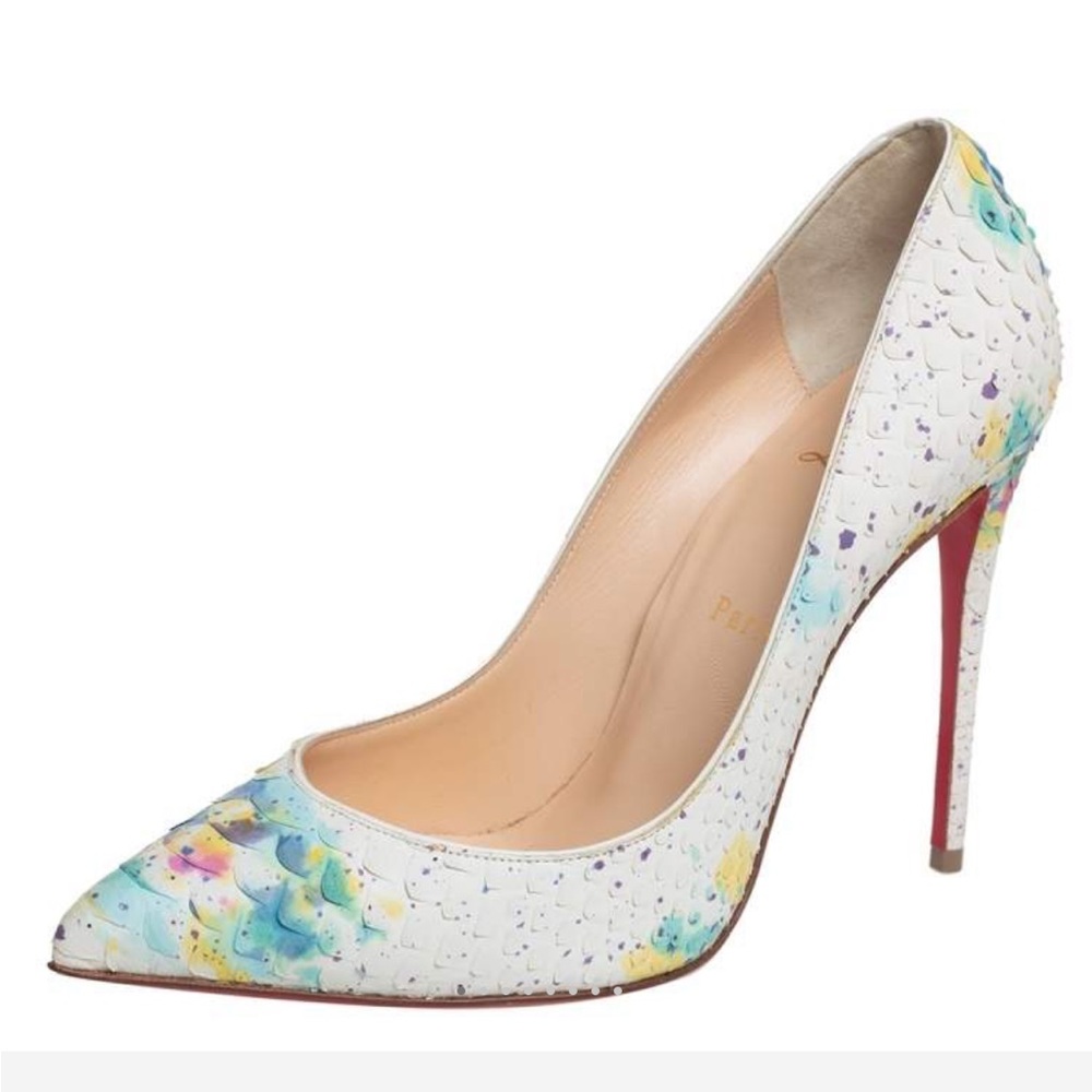 Christian Louboutin Pigalle Follies Bloom white python watercolor 100mm Stiletto